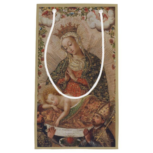 Petit Sac Cadeau La Vierge adorant le Christ Enfant Noël (Devant)