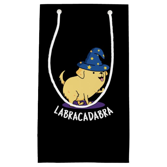 Petit Sac Cadeau Labra-cadabra Funny Labrador Chien Pun Dark BG (Devant)