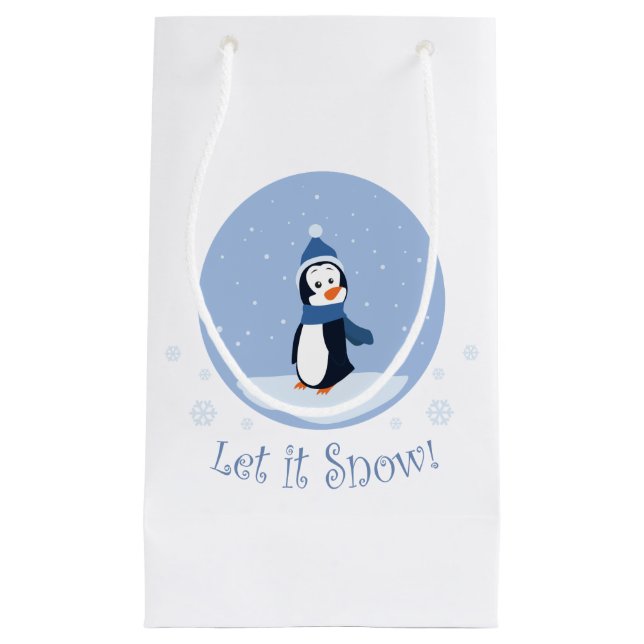 Petit Sac Cadeau Laisse-Le Neiger ! (Pingouin) (Devant)