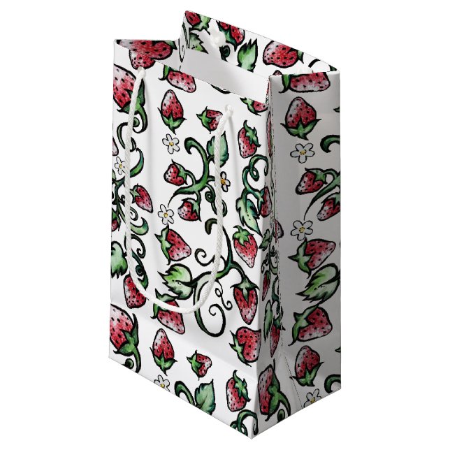 Petit Sac Cadeau L'amour des fraises pour toujours (Devant Angle)