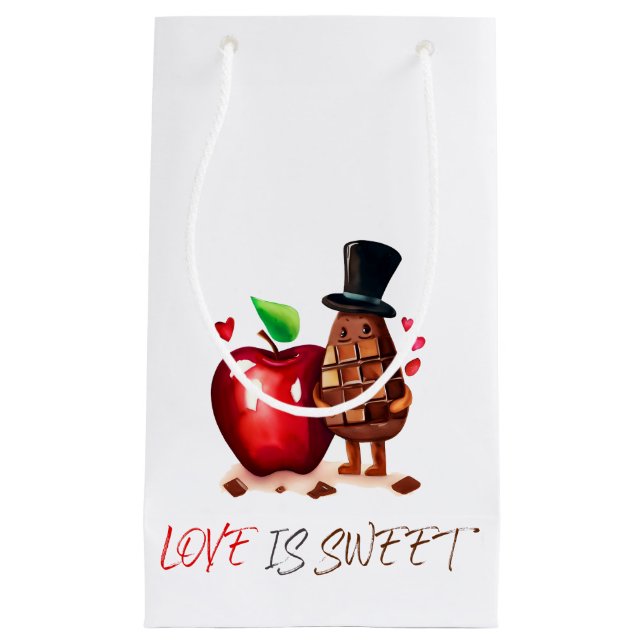 Petit Sac Cadeau L'Amour est un Couple de Chocolat Pomme Douce (Devant)