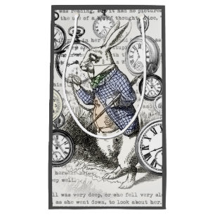 Petit Sac Cadeau Lapin Blanc Alice au Pays des Merveilles Horloges