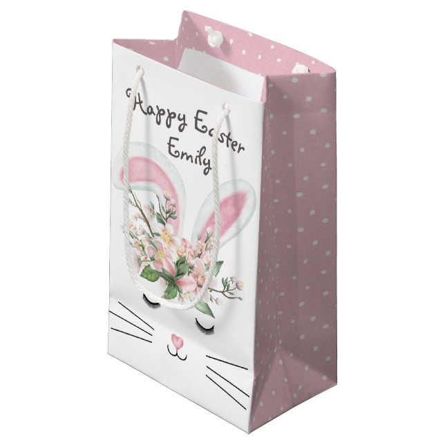 Petit Sac Cadeau Lapin de Pâques avec Fleurs (Devant Angle)