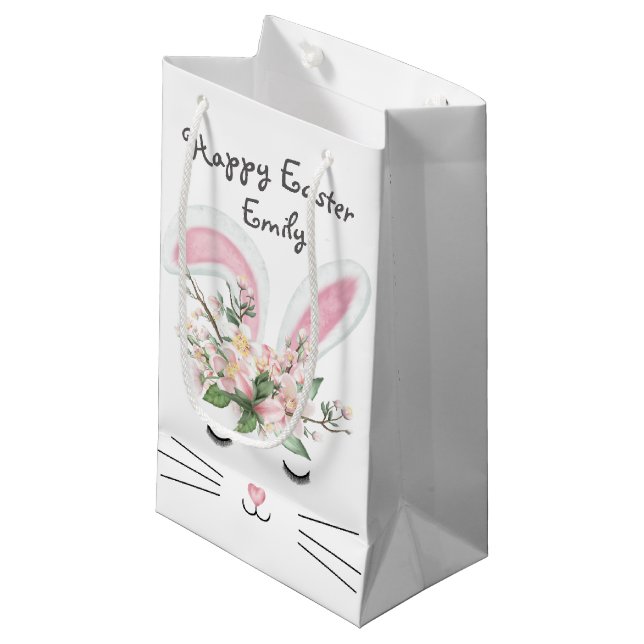 Petit Sac Cadeau Lapin de Pâques avec Fleurs (Devant Angle)