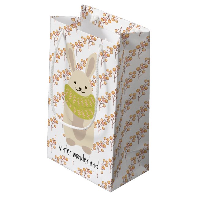 Petit Sac Cadeau Lapin d'hiver avec son écharpe rayée (Dos Angle)