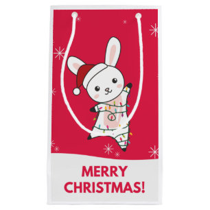 Petit Sac Cadeau Lapin Joyeux Noël Animaux d'hiver Lapins Petits la