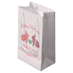 Petit Sac Cadeau Lapins à pois Baby Shower Rose Personnalisé