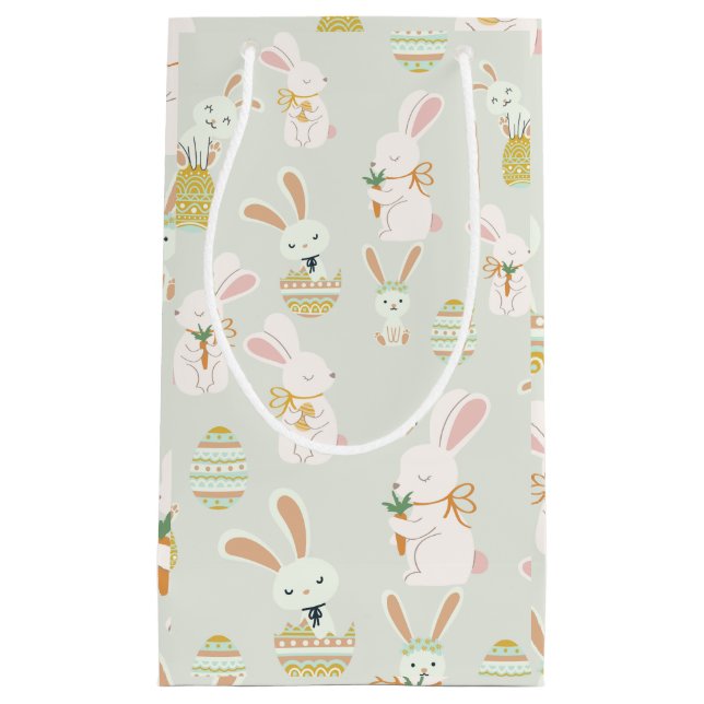 Petit Sac Cadeau Lapins dans Oeufs de l'Est en Sage (Devant)