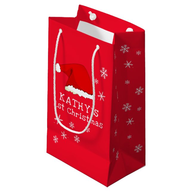 Petit Sac Cadeau Le premier flocon de Noël Rouge Père Noël Flocon d (Devant Angle)