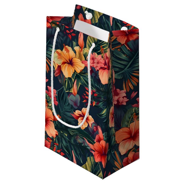 Petit Sac Cadeau Les Fleurs D'Hibiscus, Un Modèle Floral Tropical (Devant Angle)