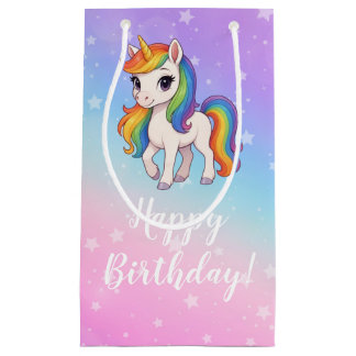 Petit Sac Cadeau Licorne magique colorée 