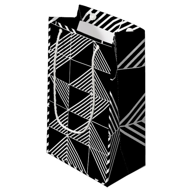 Petit Sac Cadeau Lignes Art Déco Noir (Devant Angle)