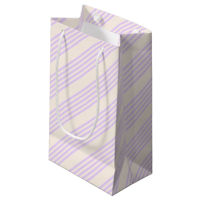Petit Sac Cadeau Lilac violet et beige cinq bandes motif (Devant Angle)