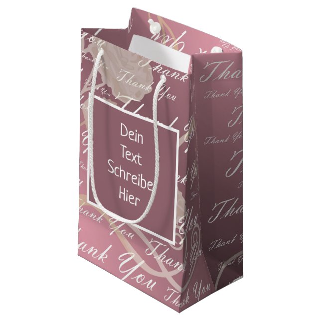 Petit Sac Cadeau lilas, rose, or, argent, merci + vous, fleurs, sm (Devant Angle)