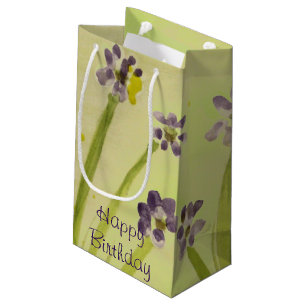 Petit Sac Cadeau Lime vert et violet fleuri