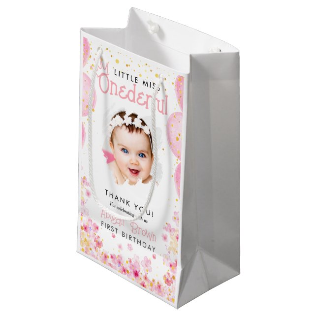 Petit Sac Cadeau Little miss onderme fête rose 1er anniversaire (Devant Angle)