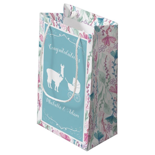 Petit Sac Cadeau Llama Baby shower Cute Blue Boy (Dos Angle)