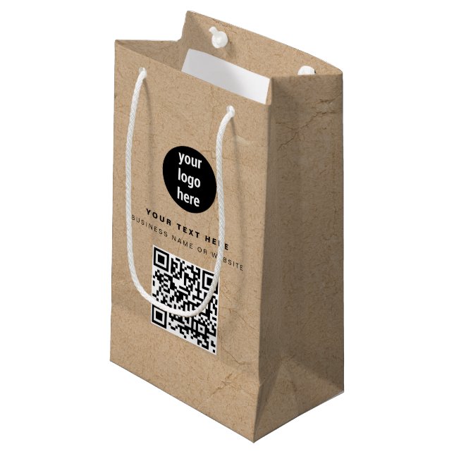 Petit Sac Cadeau Logo de l'entreprise de code QR marron Kraft rusti (Devant Angle)