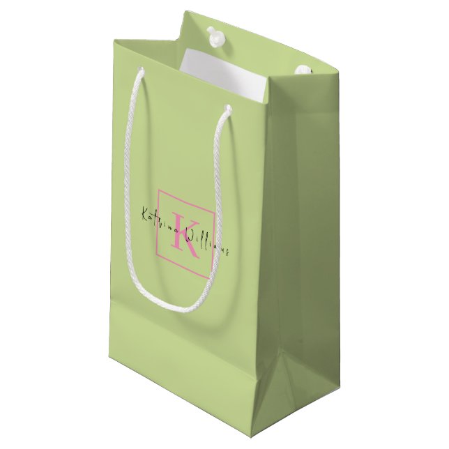 Petit Sac Cadeau Logo de marque professionnelle Lime vert rose Mono (Devant Angle)