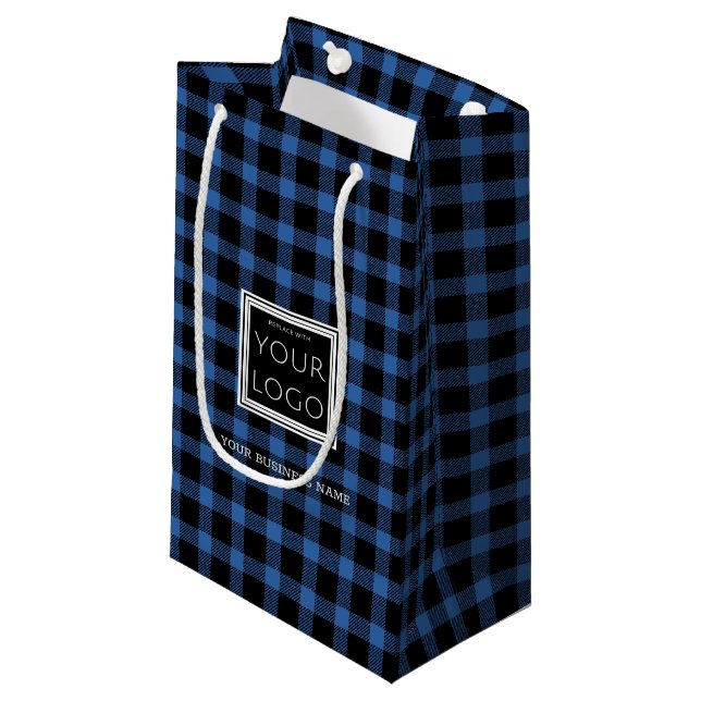 Petit Sac Cadeau Logo d'entreprise avec nom Promotionnel Blue Plaid (Devant Angle)