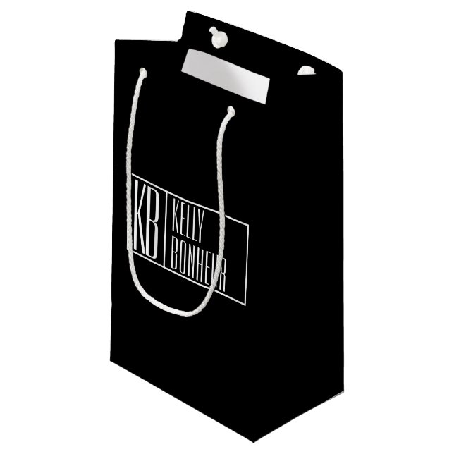 Petit Sac Cadeau Logo moderne, noir & blanc, Initiales & Nom (Devant Angle)