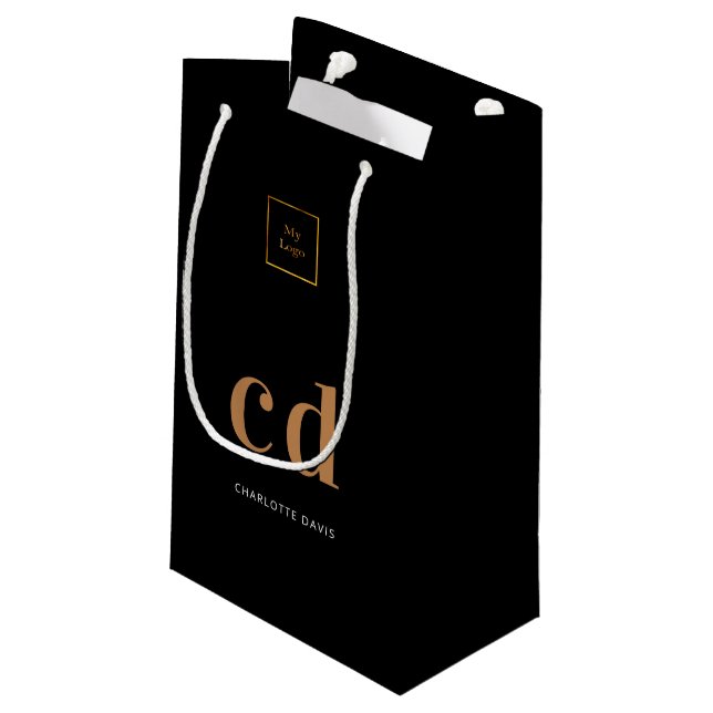 Petit Sac Cadeau Logo or noir monogramme initiales shopping (Dos Angle)