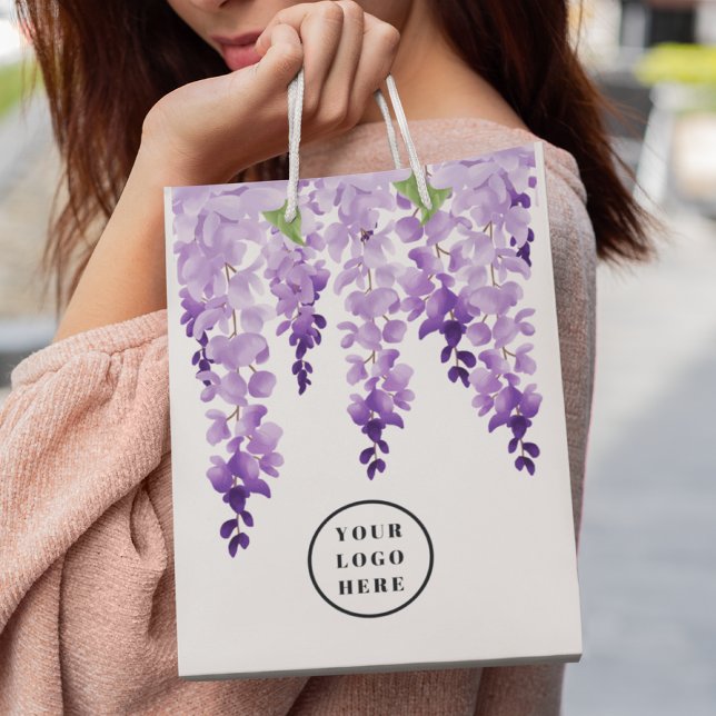 Petit Sac Cadeau Logo personnalisé aquarelle Wisteria | Entreprise (Créateur téléchargé)