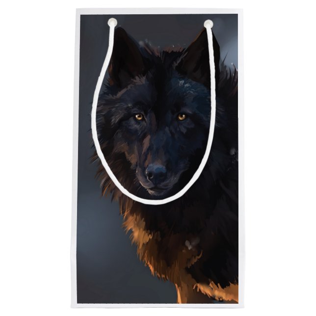 Petit Sac Cadeau Loup noir (Devant)