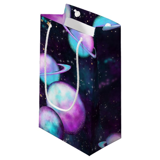 Petit Sac Cadeau Luminosité du système solaire | Planète rose viole (Devant Angle)