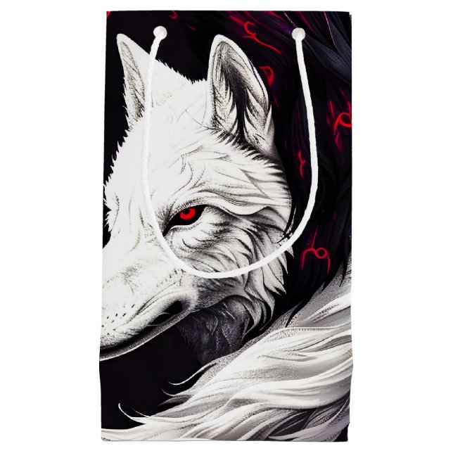 Petit Sac Cadeau Lune Crimson Loup blanc rouge (Devant)