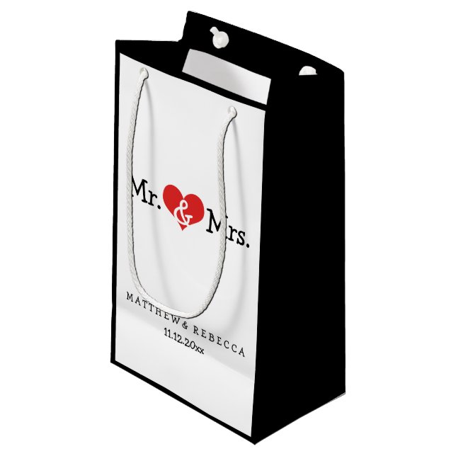 Petit Sac Cadeau M. et Mme Mariage de Red Heart Personnalisé (Devant Angle)