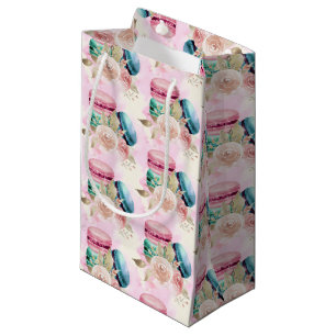 Petit Sac Cadeau Macarons Colorés et Motif Aquarelle de Fleurs