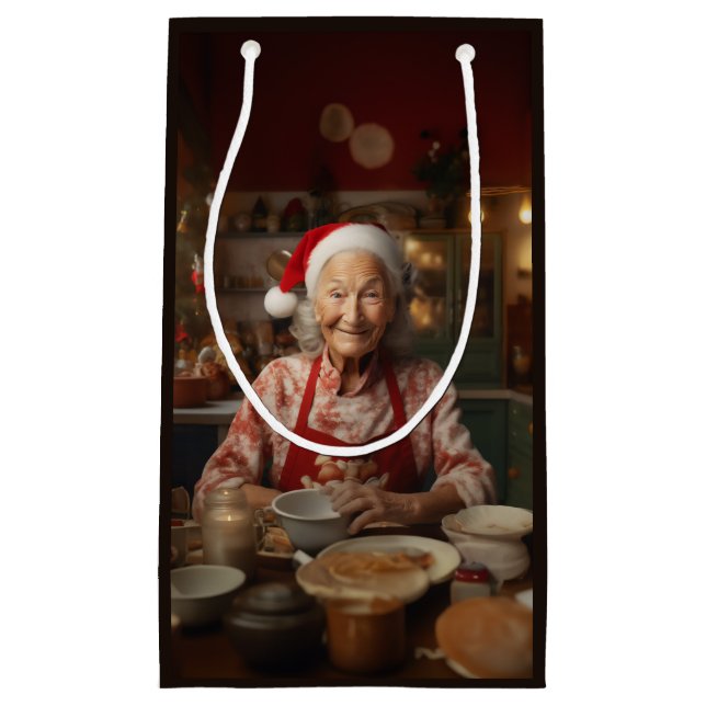 Petit Sac Cadeau Madame Santa prépare un gâteau (Devant)