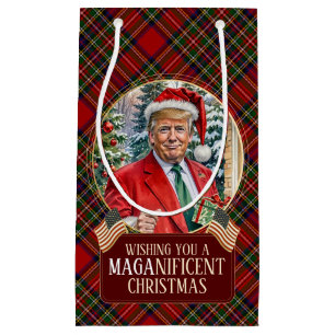 Petit Sac Cadeau MAGA Christmas Tartan Plaid Père Noël Trump