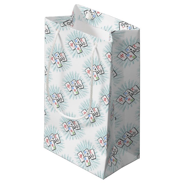 Petit Sac Cadeau Mahjong Tiles bleu (Devant Angle)