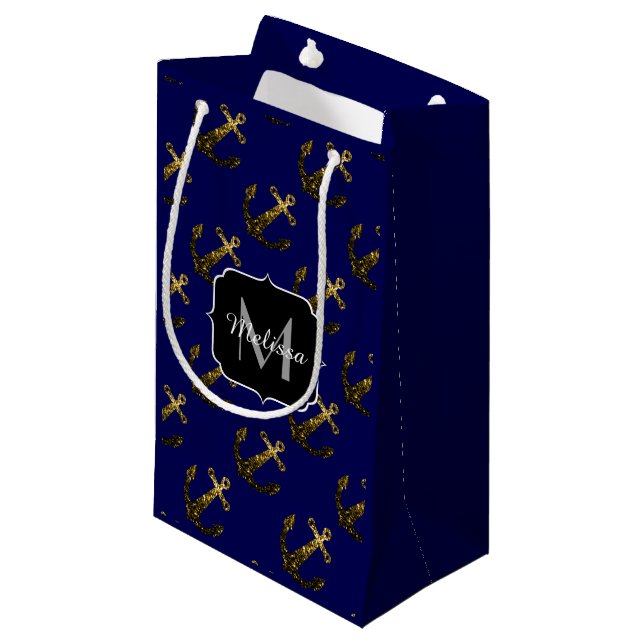 Petit Sac Cadeau Maillot or motif Ancre marine Monogram (Devant Angle)