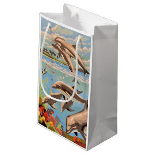 Petit Sac Cadeau Main Painted by Number Dolphins