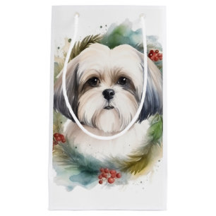Petit Sac Cadeau Malti Tzu Christmas Wreath Festive Pup
