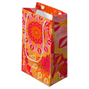 Petit Sac Cadeau Mandala superposé orange rose jaune