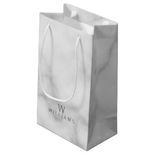 Petit Sac Cadeau Marbre blanc avec monogramme et nom personnalisés