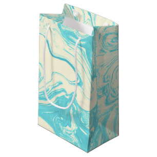 Petit Sac Cadeau Marbre cool design en Turquoise et Crème