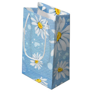 Petit Sac Cadeau marguerite blanche sur fond bleu