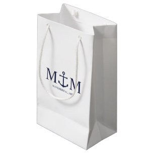 Petit Sac Cadeau Mariage Ancre bleu marine