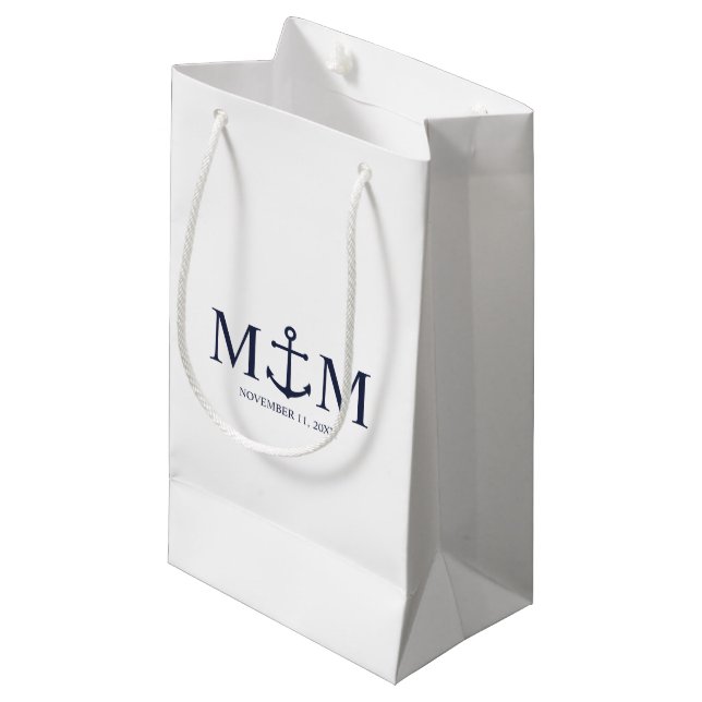 Petit Sac Cadeau Mariage Ancre bleu marine (Devant Angle)