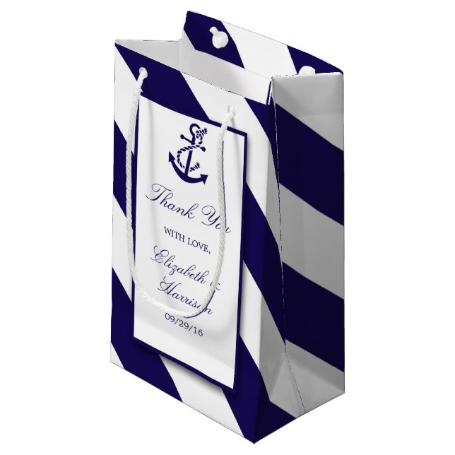 Petit Sac Cadeau Mariage Ancre bleu marine (Devant Angle)