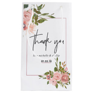 Petit Sac Cadeau Mariage aquarelle florale Rose Pâle et Or Rose