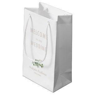 Petit Sac Cadeau Mariage blanc Bienvenue Favoriser le texte beige