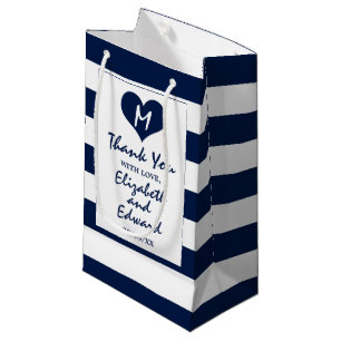 Petit Sac Cadeau Mariage bleu et blanc de la marine moderne chic