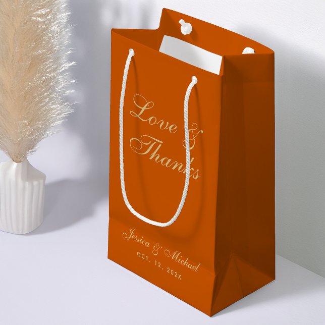 Petit Sac Cadeau Mariage Burnt Orange Love and Thanks Script simple (Créateur téléchargé)