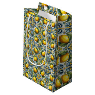 Petit Sac Cadeau Mariage carrelage méditerranéen Capri jaune bleu c